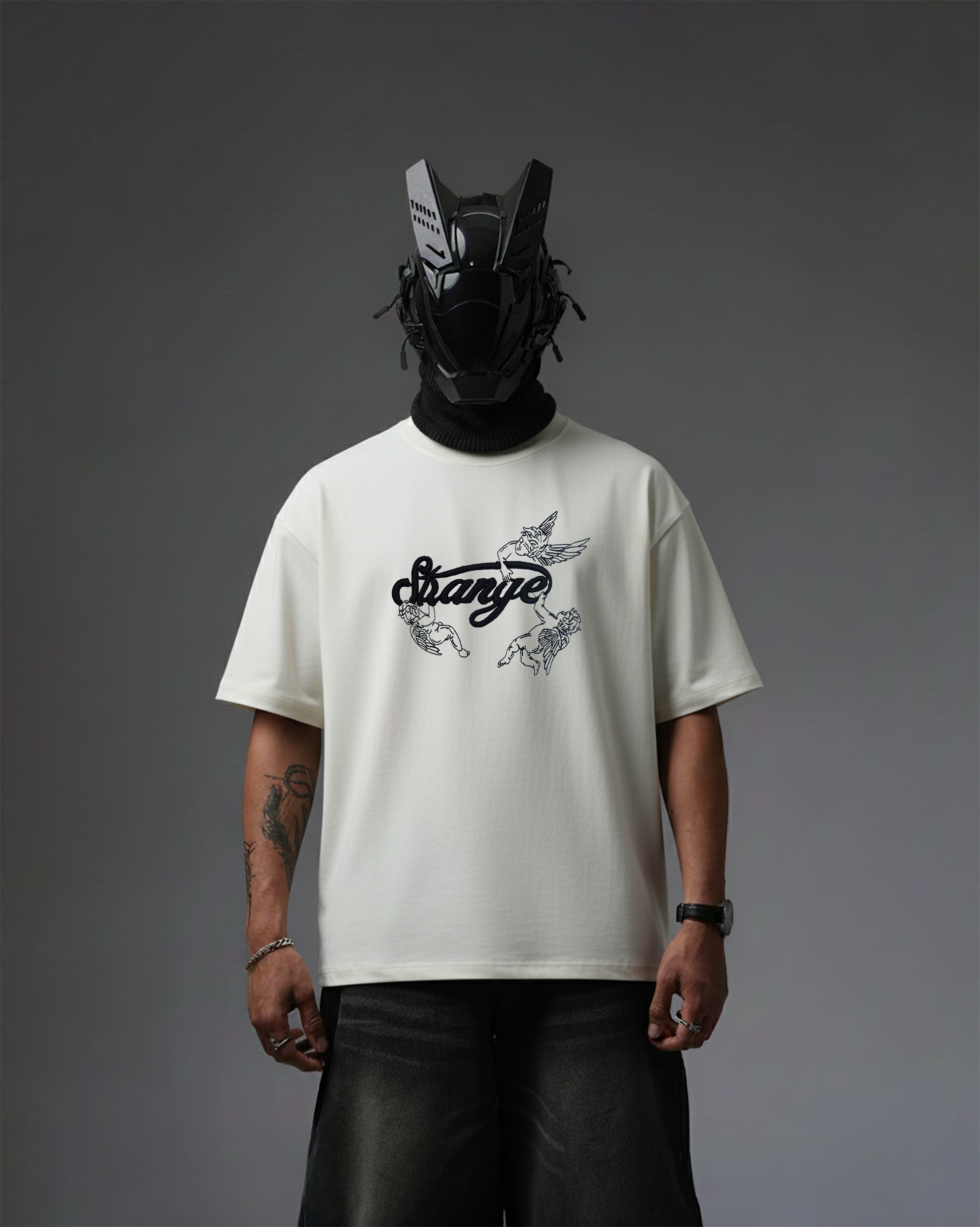 STRANGE ANGELS EMBROIDERY OVER-SIZED T SHIRT