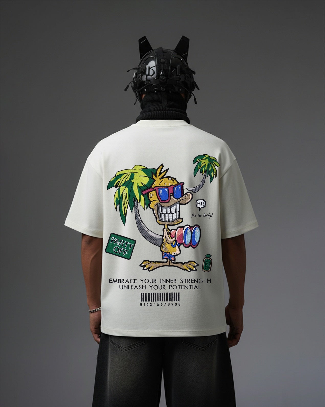 PARTY OFF DUCK EMBROIDERY OVER-SIZED T SHIRT