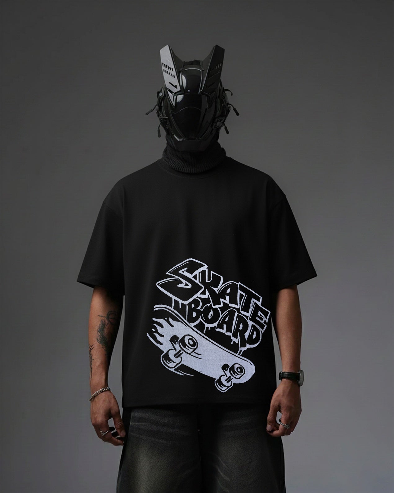SKATE BOARD EMBROIDERY OVER-SIZED T SHIRT