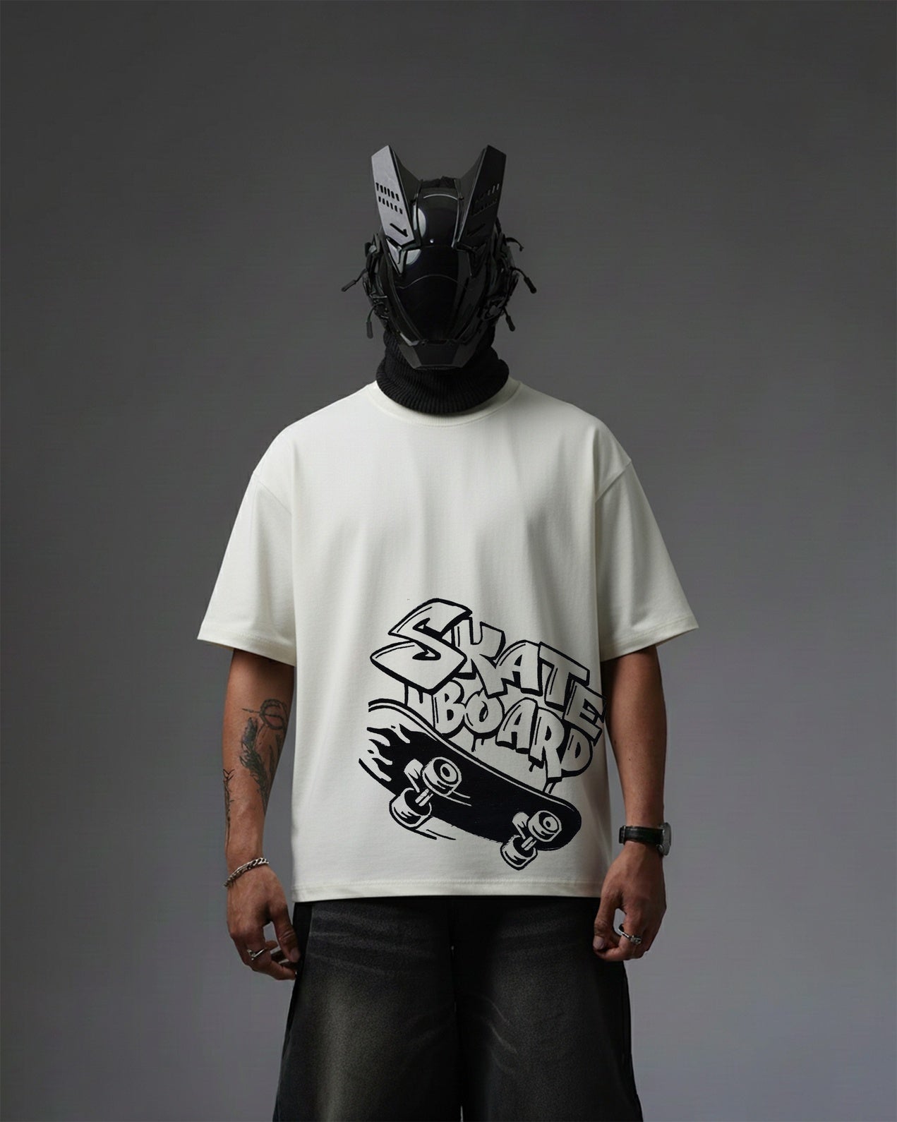 SKATE BOARD EMBROIDERY OVER-SIZED T SHIRT