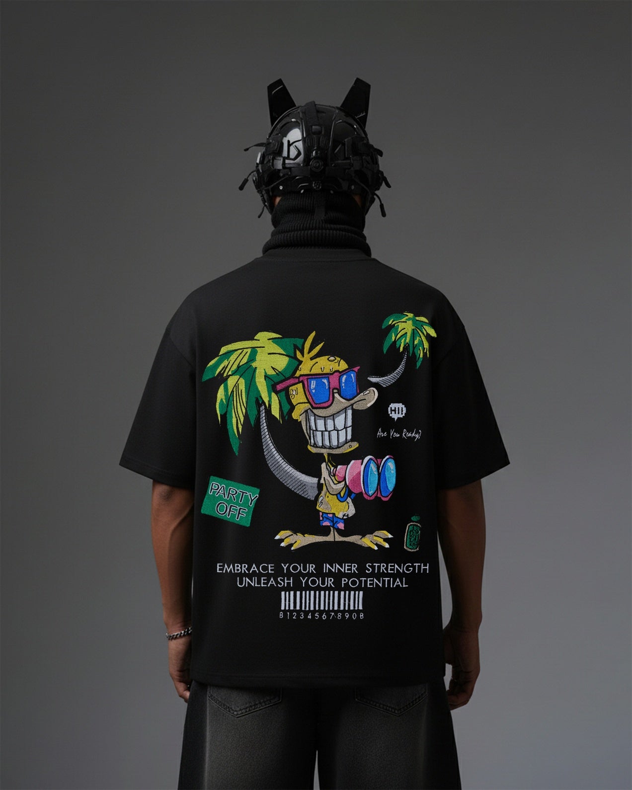PARTY OFF DUCK EMBROIDERY OVER-SIZED T SHIRT