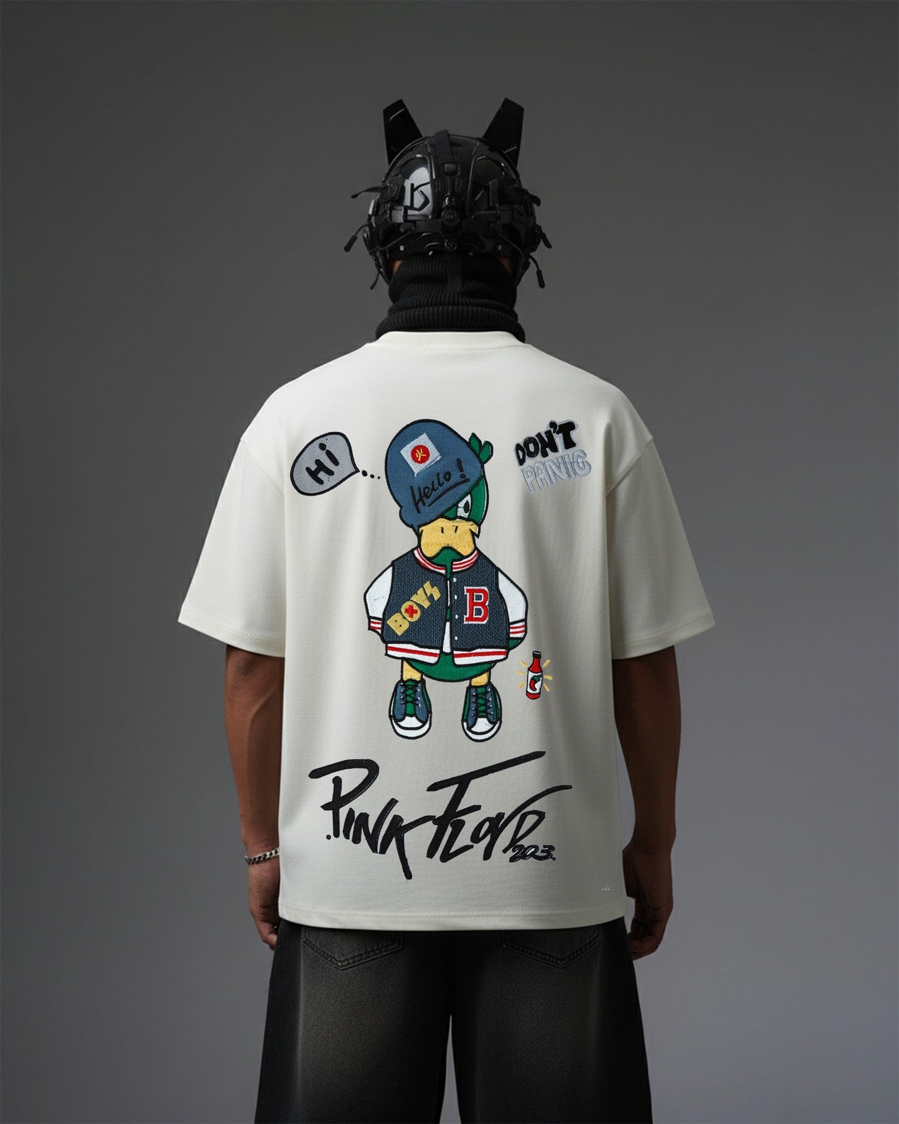 PINKFLY DUCK EMBROIDERY OVER-SIZED T SHIRT