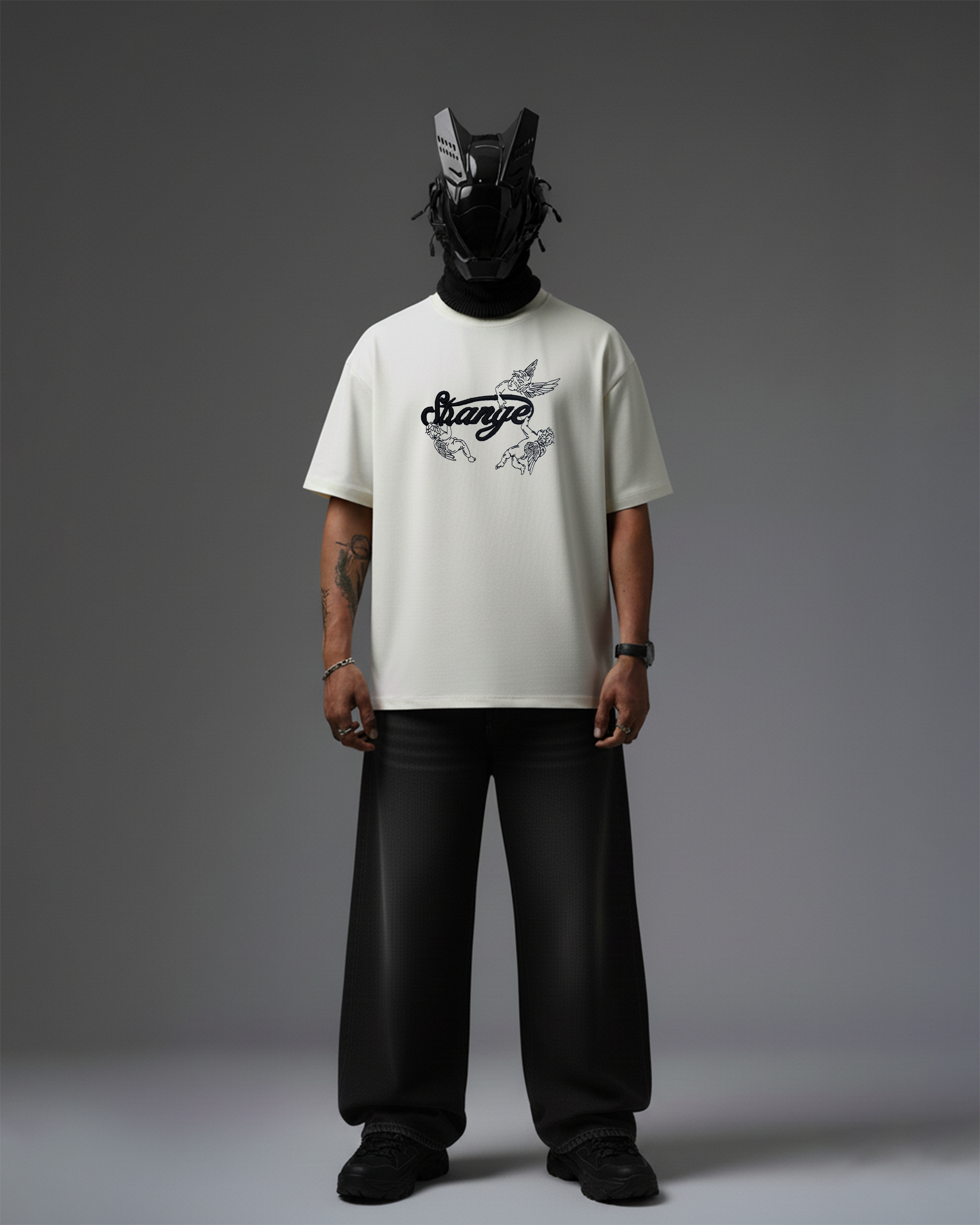 STRANGE ANGELS EMBROIDERY OVER-SIZED T SHIRT