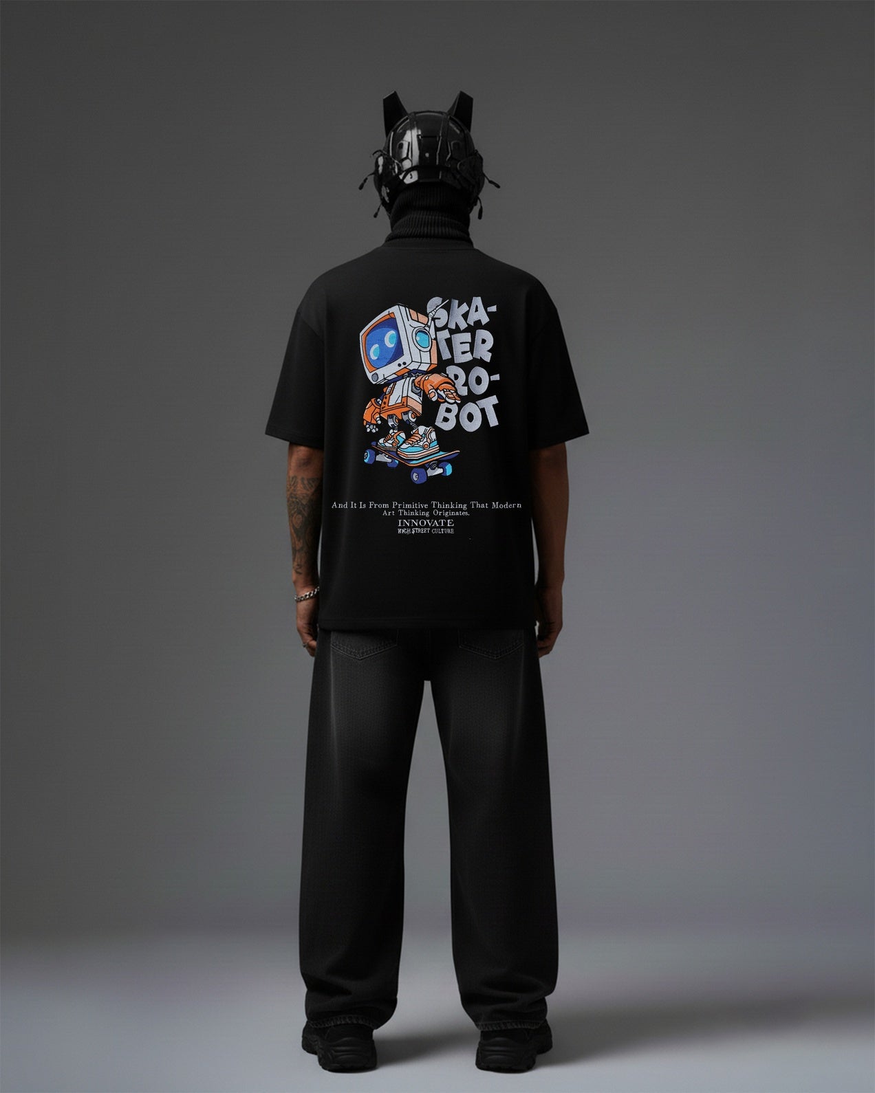SKATER-BOT EMBROIDERY OVER-SIZED T SHIRT