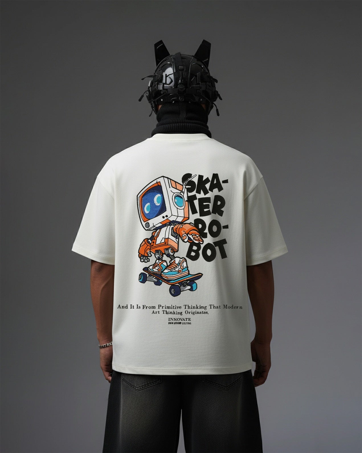 SKATER-BOT EMBROIDERY OVER-SIZED T SHIRT