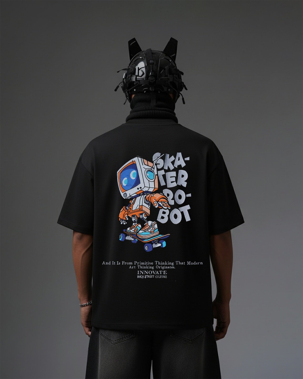 SKATER-BOT EMBROIDERY OVER-SIZED T SHIRT