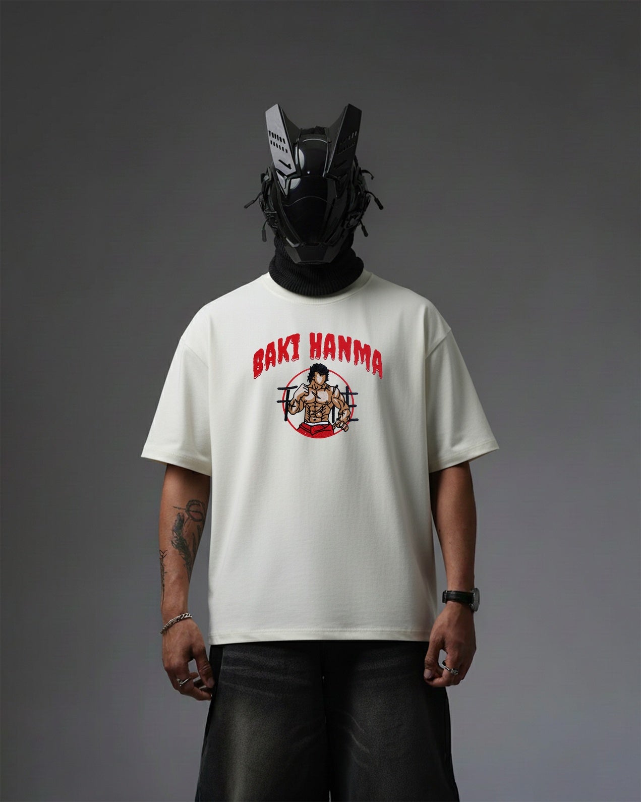 BAKI HANMA EMBROIDERY OVER-SIZED T SHIRT