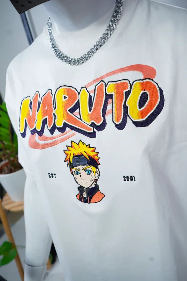 NARUTO EMBROIDERY OVER-SIZED T SHIRT - My Store