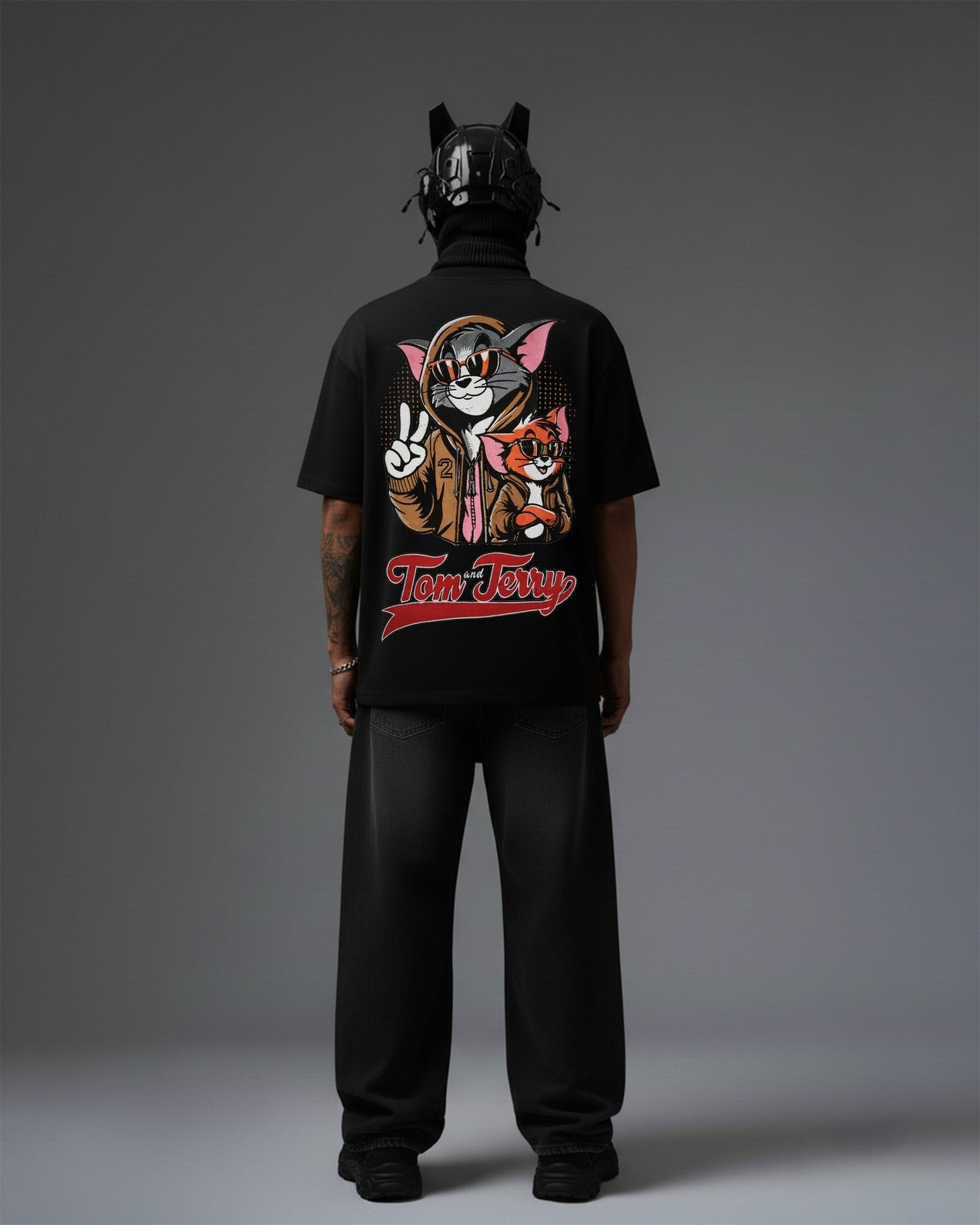 TOM & JERRY EMBROIDERY OVER-SIZED T SHIRT