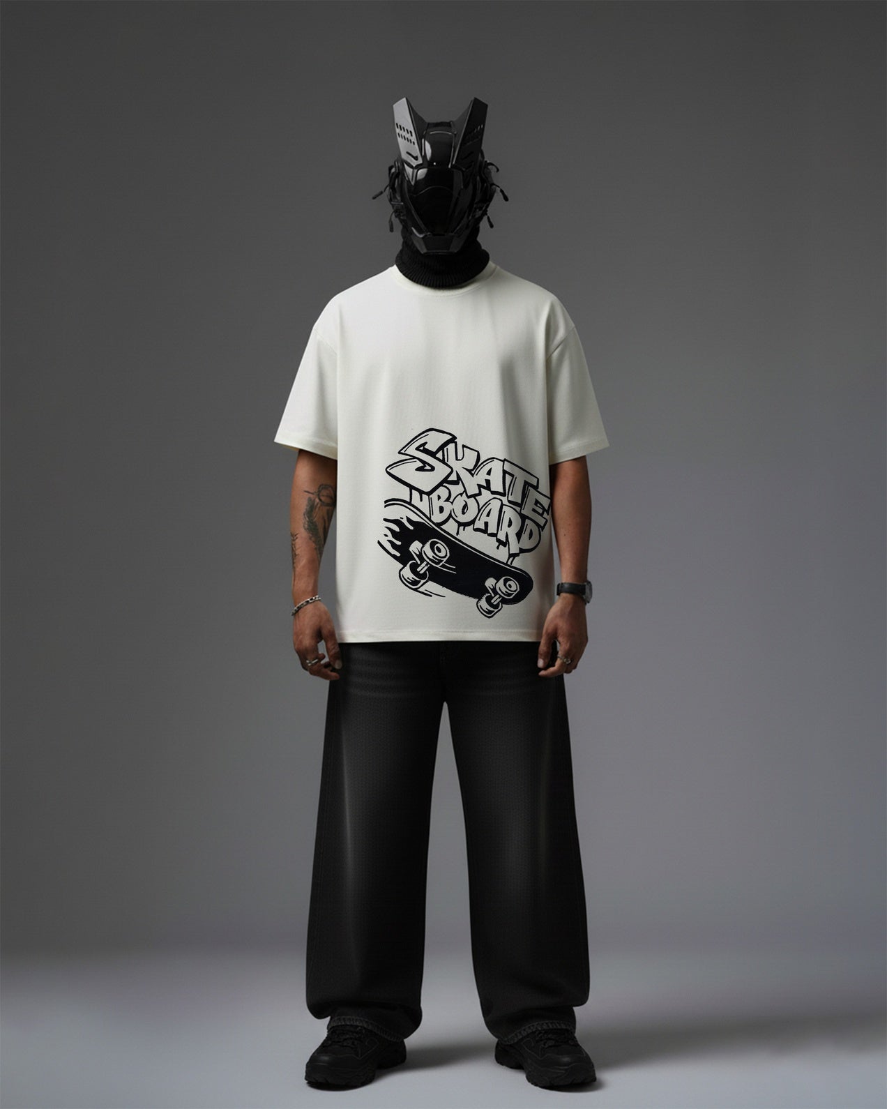 SKATE BOARD EMBROIDERY OVER-SIZED T SHIRT