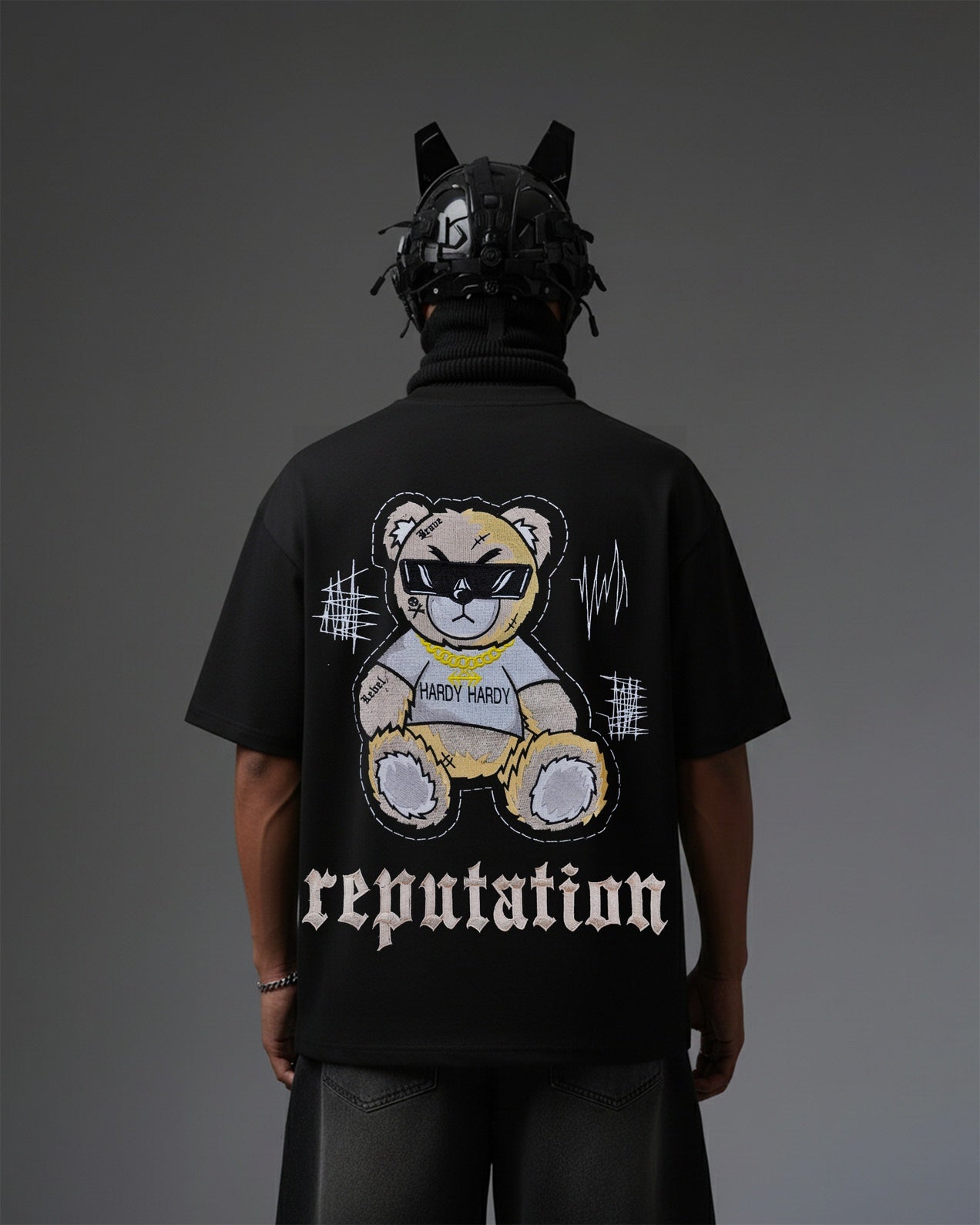 REPUTATION BEAR EMBROIDERY OVER-SIZED T SHIRT