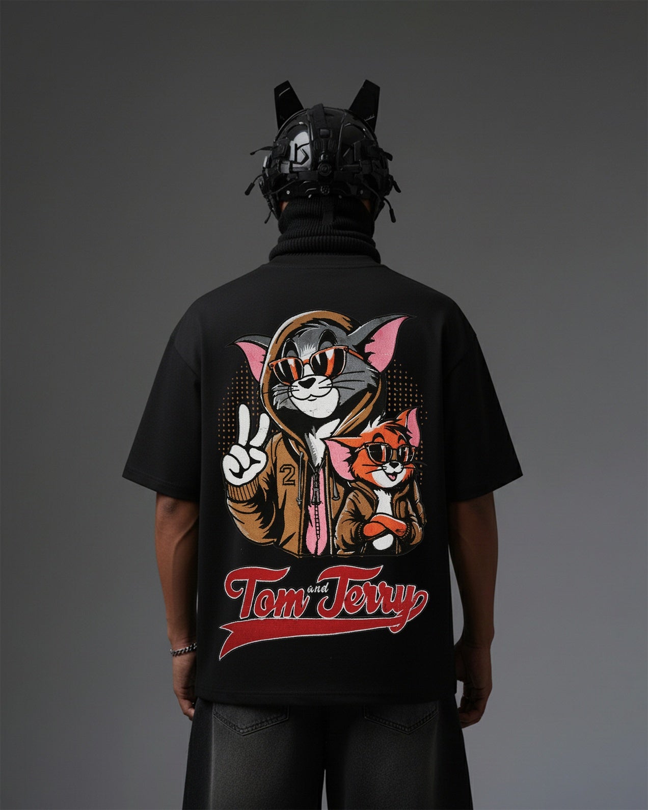 TOM & JERRY EMBROIDERY OVER-SIZED T SHIRT