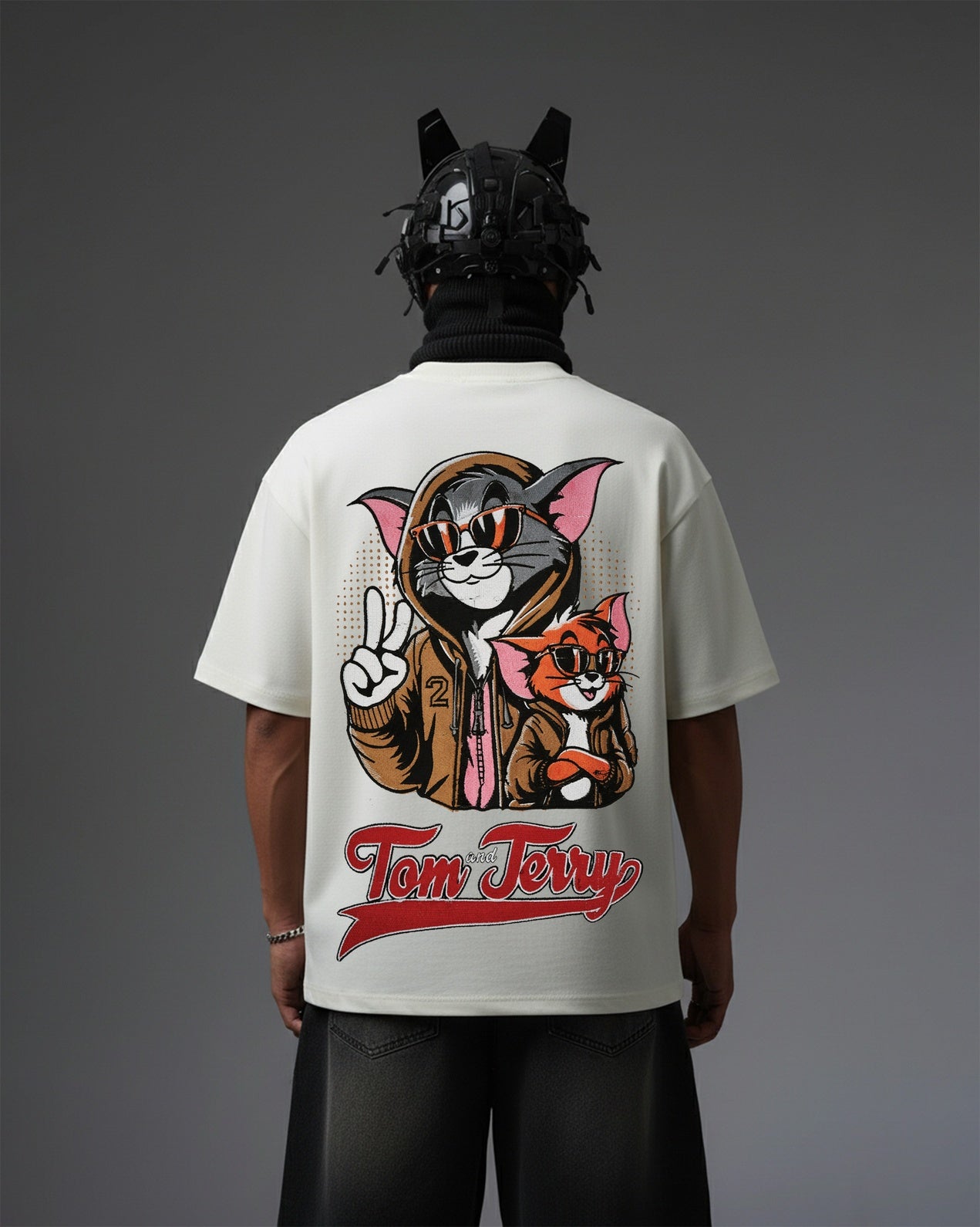 TOM & JERRY EMBROIDERY OVER-SIZED T SHIRT