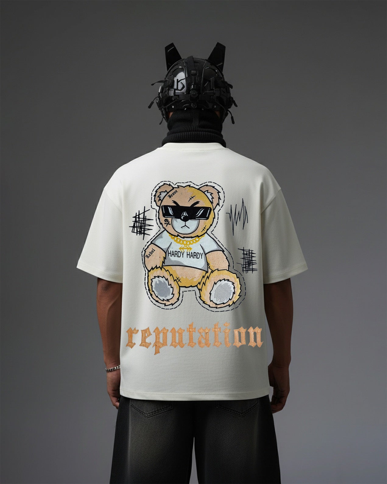 REPUTATION BEAR EMBROIDERY OVER-SIZED T SHIRT