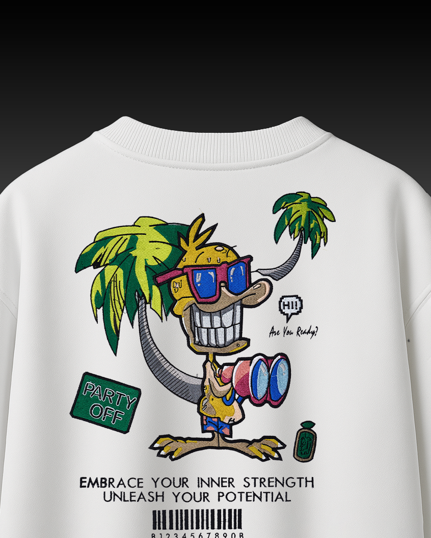 PARTY OFF DUCK EMBROIDERY OVER-SIZED T SHIRT
