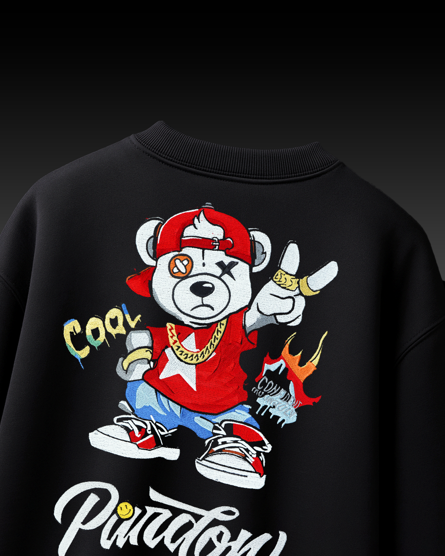 COOL BEAR EMBROIDERY OVER-SIZED T SHIRT