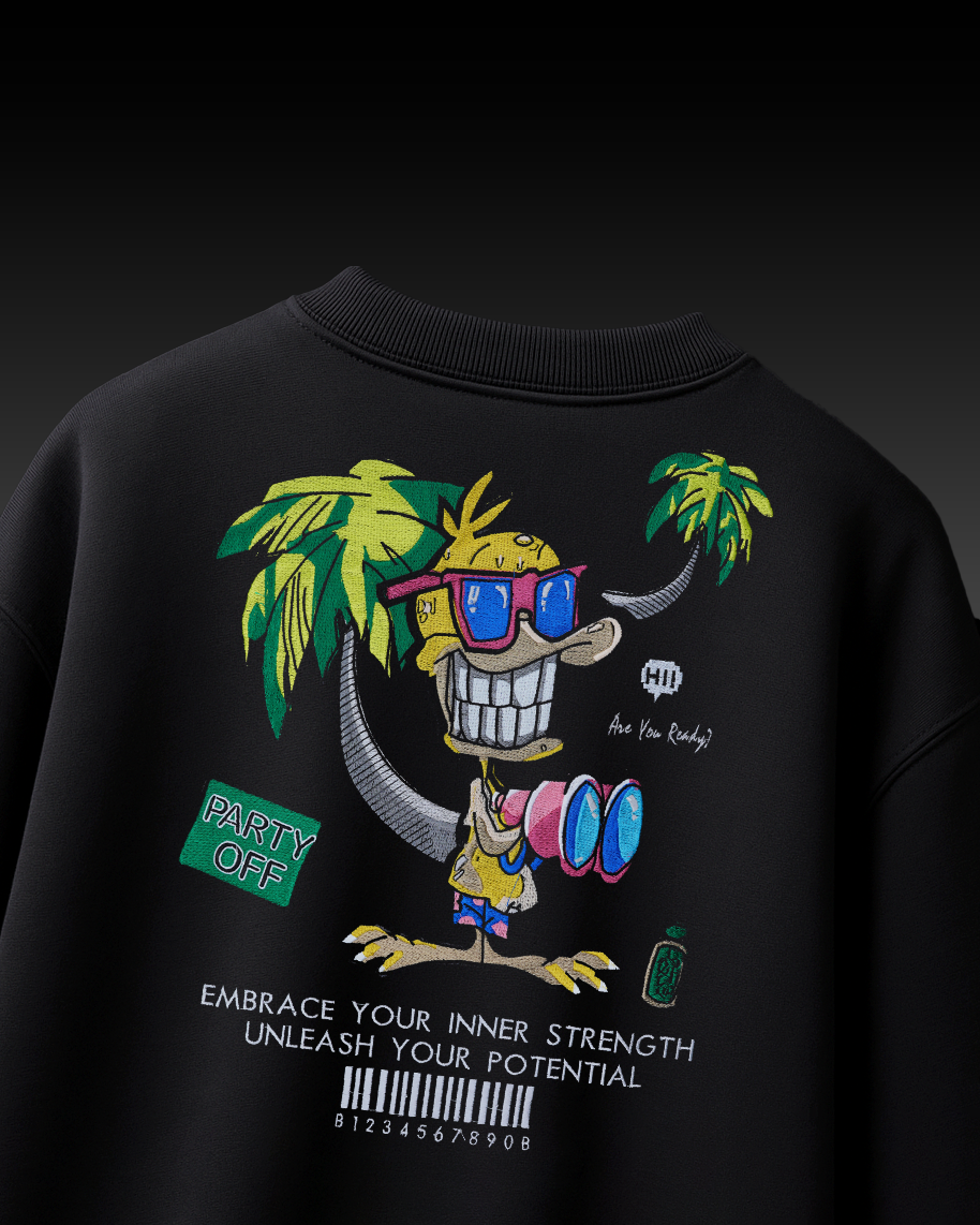 PARTY OFF DUCK EMBROIDERY OVER-SIZED T SHIRT
