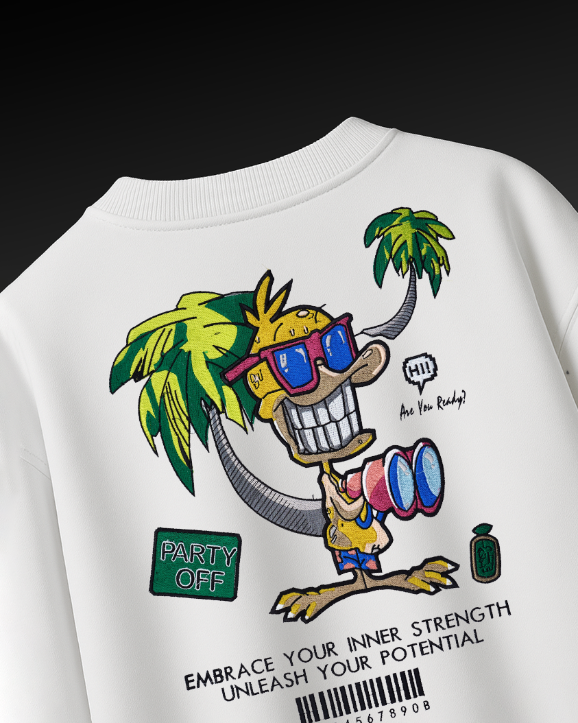 PARTY OFF DUCK EMBROIDERY OVER-SIZED T SHIRT