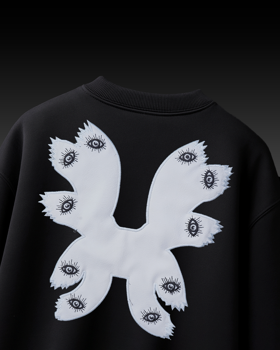 EYE APPLIQUE WITH EMBROIDERY OVER-SIZED T SHIRT