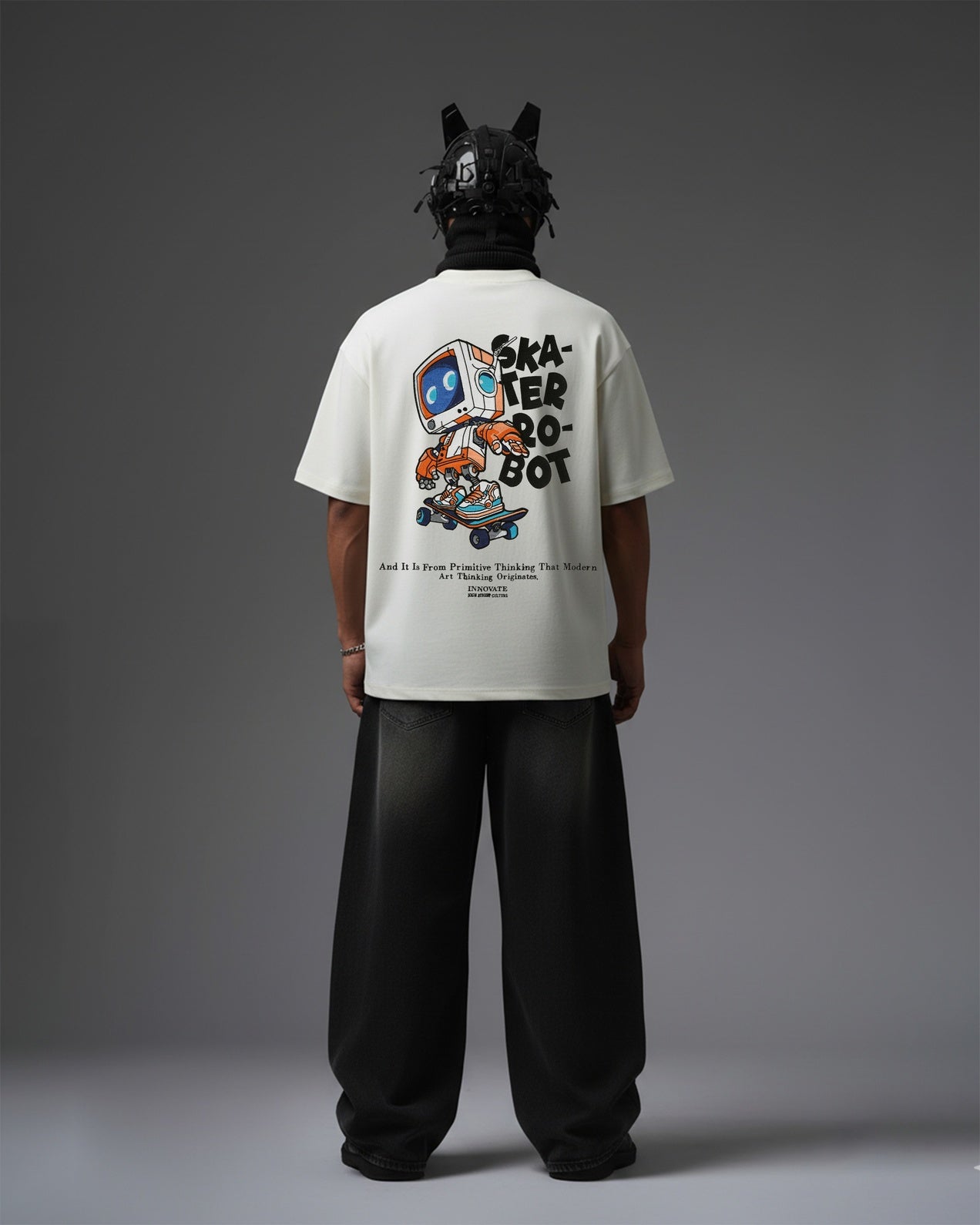 SKATER-BOT EMBROIDERY OVER-SIZED T SHIRT