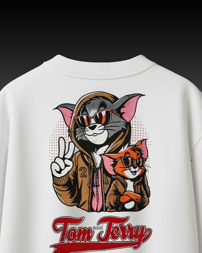 TOM & JERRY EMBROIDERY OVER-SIZED T SHIRT