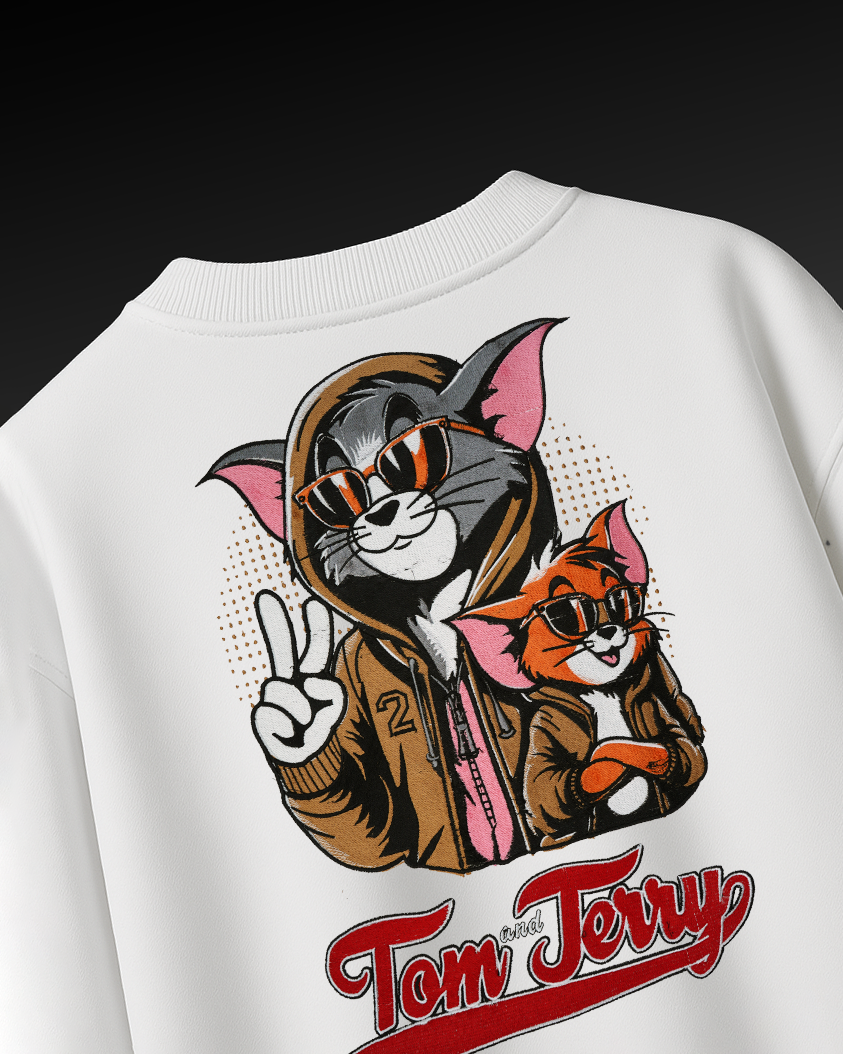 TOM & JERRY EMBROIDERY OVER-SIZED T SHIRT