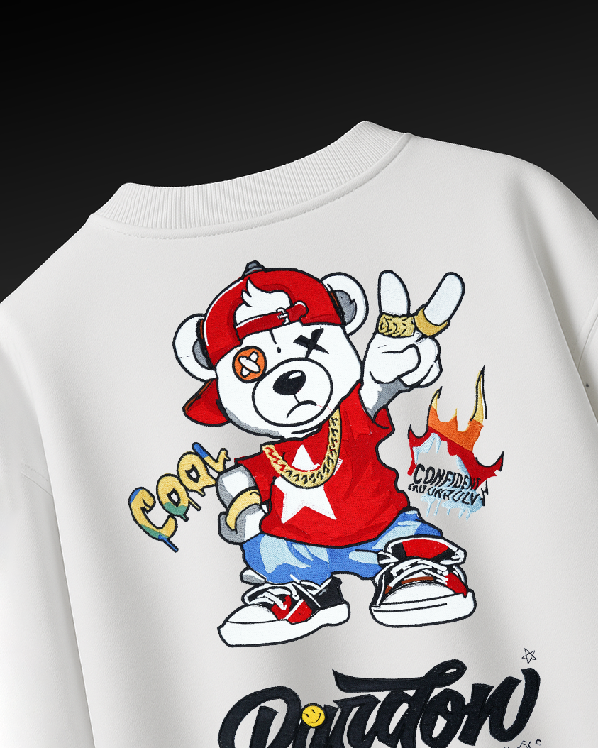 COOL BEAR EMBROIDERY OVER-SIZED T SHIRT