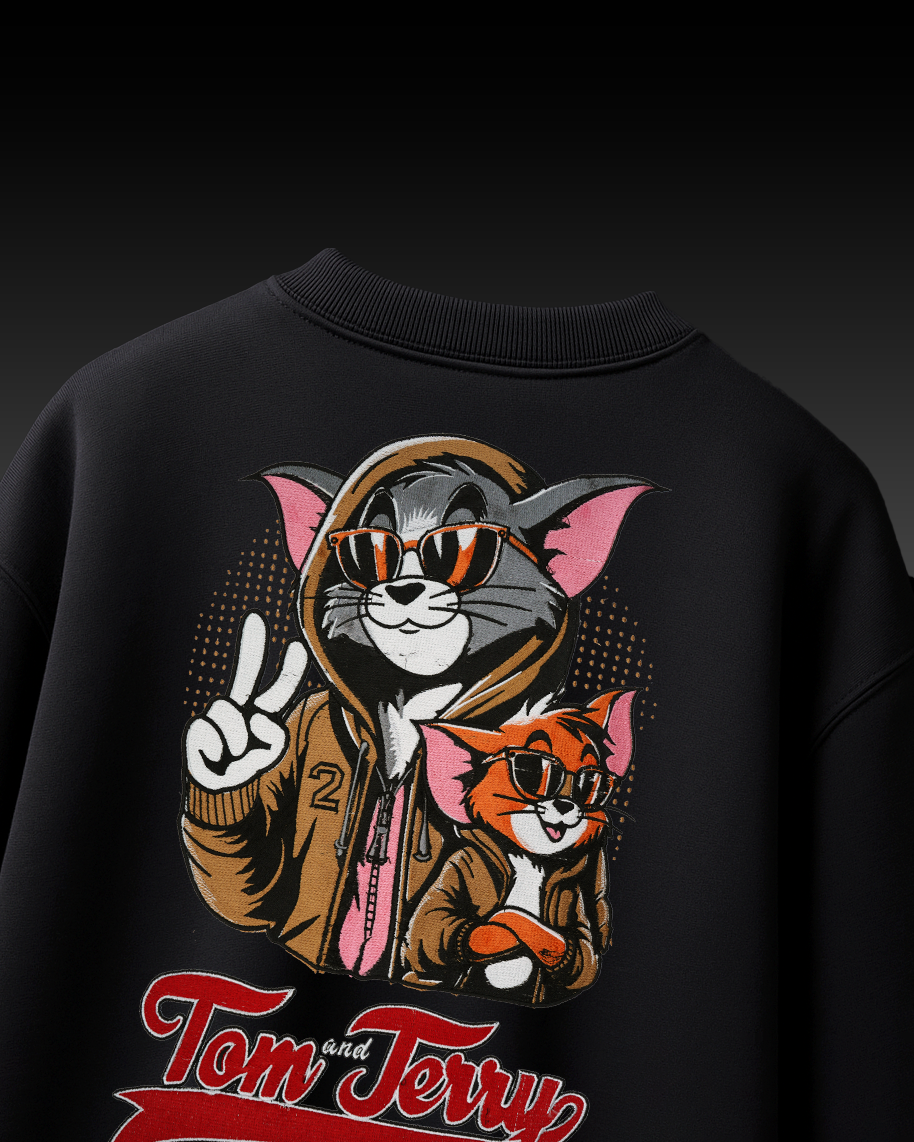 TOM & JERRY EMBROIDERY OVER-SIZED T SHIRT
