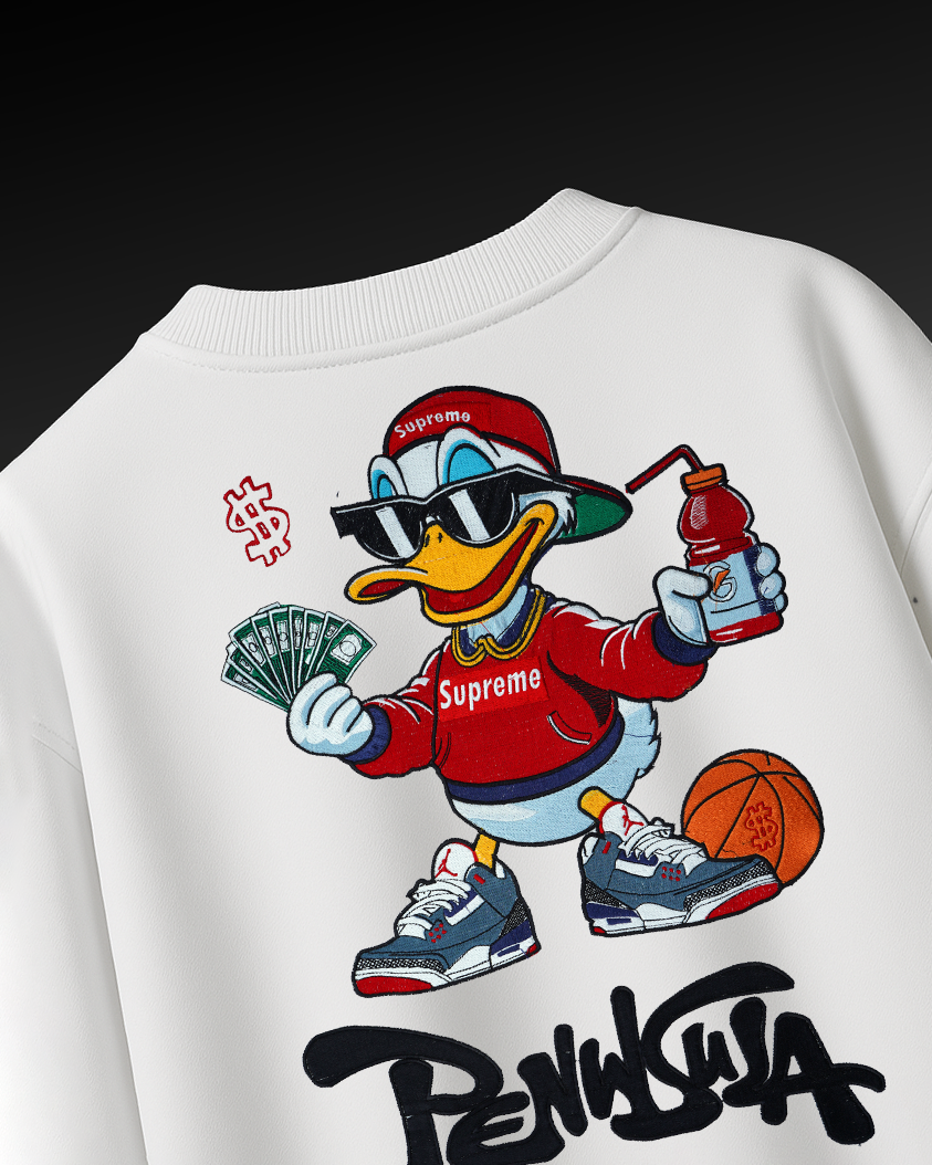 PENINSULA DUCK EMBROIDERY OVER-SIZED T SHIRT