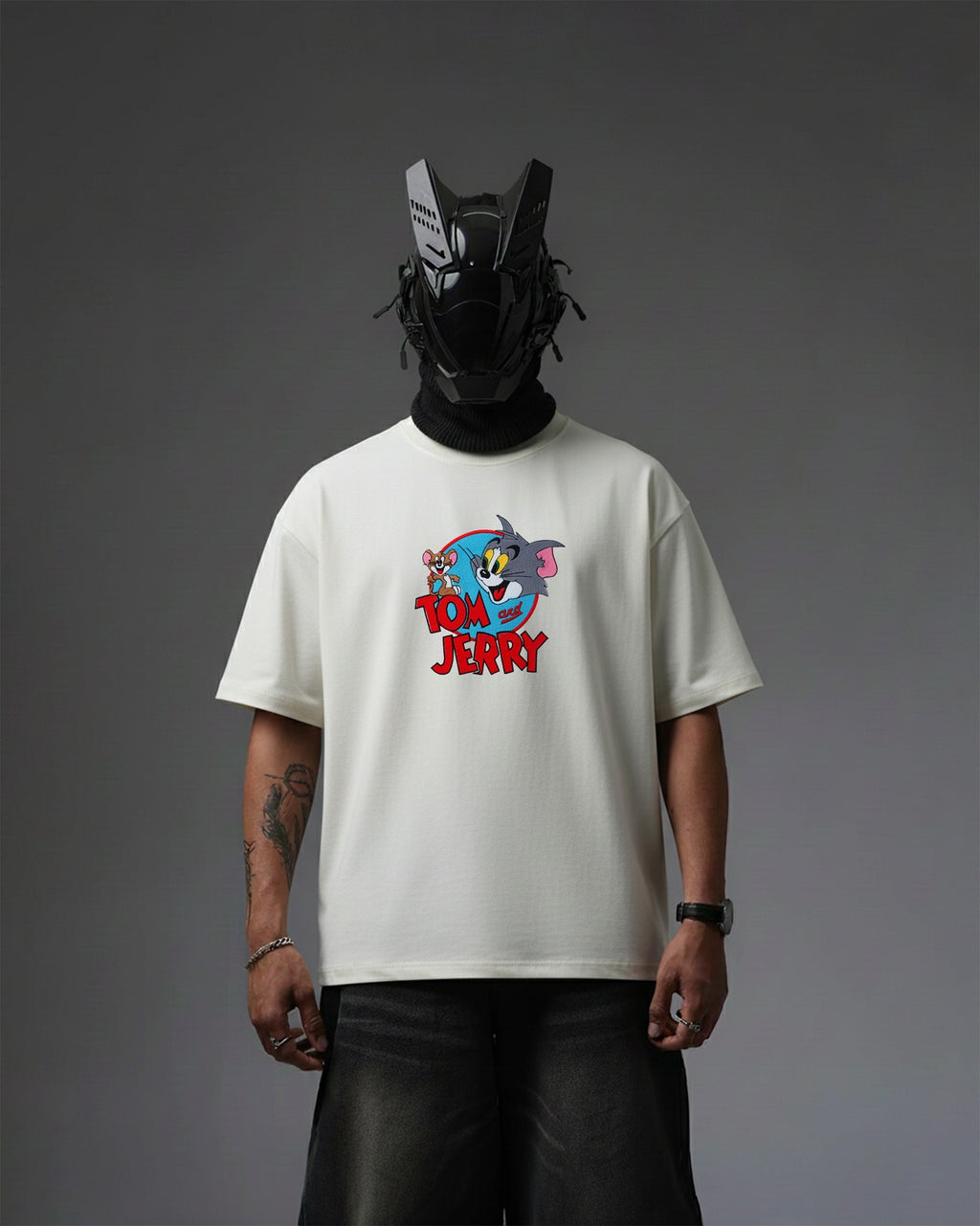 TOM & JERRY EMBROIDERY OVER-SIZED T SHIRT