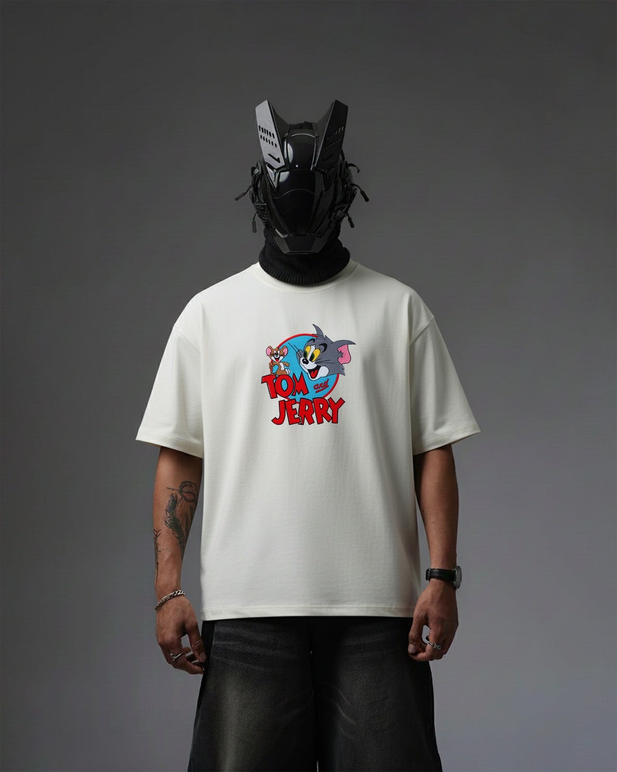 TOM & JERRY EMBROIDERY OVER-SIZED T SHIRT