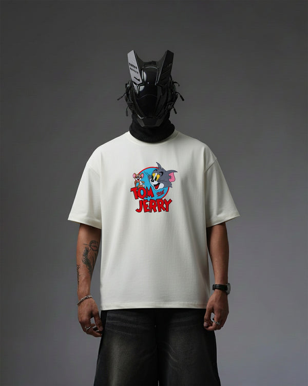 Tom & Jerry Embroidery Over-Sized T Shirt