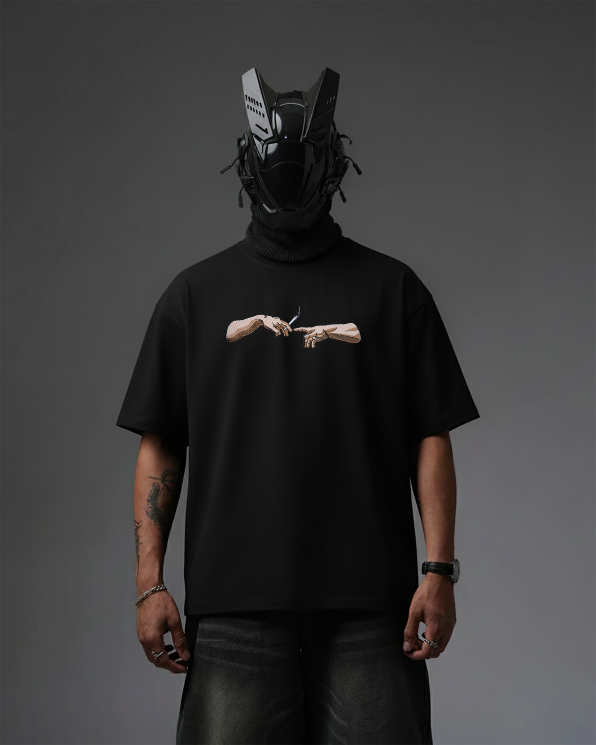 Cigar Hands Embroidery Over-Sized T Shirt