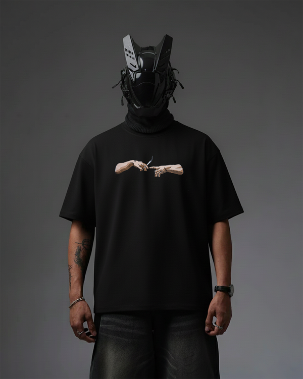 Cigar Hands Embroidery Over-Sized T Shirt