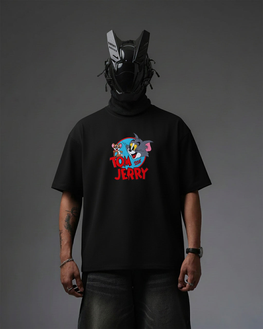 TOM & JERRY EMBROIDERY OVER-SIZED T SHIRT
