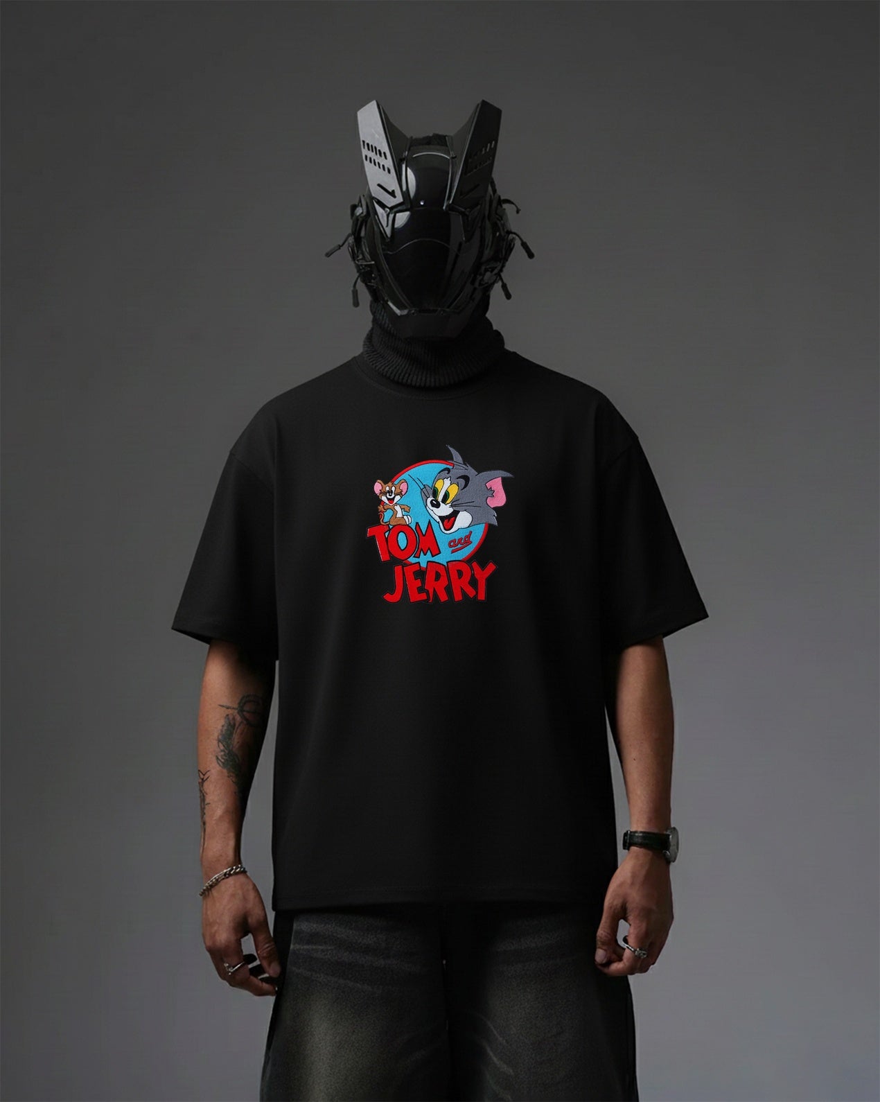 TOM & JERRY EMBROIDERY OVER-SIZED T SHIRT