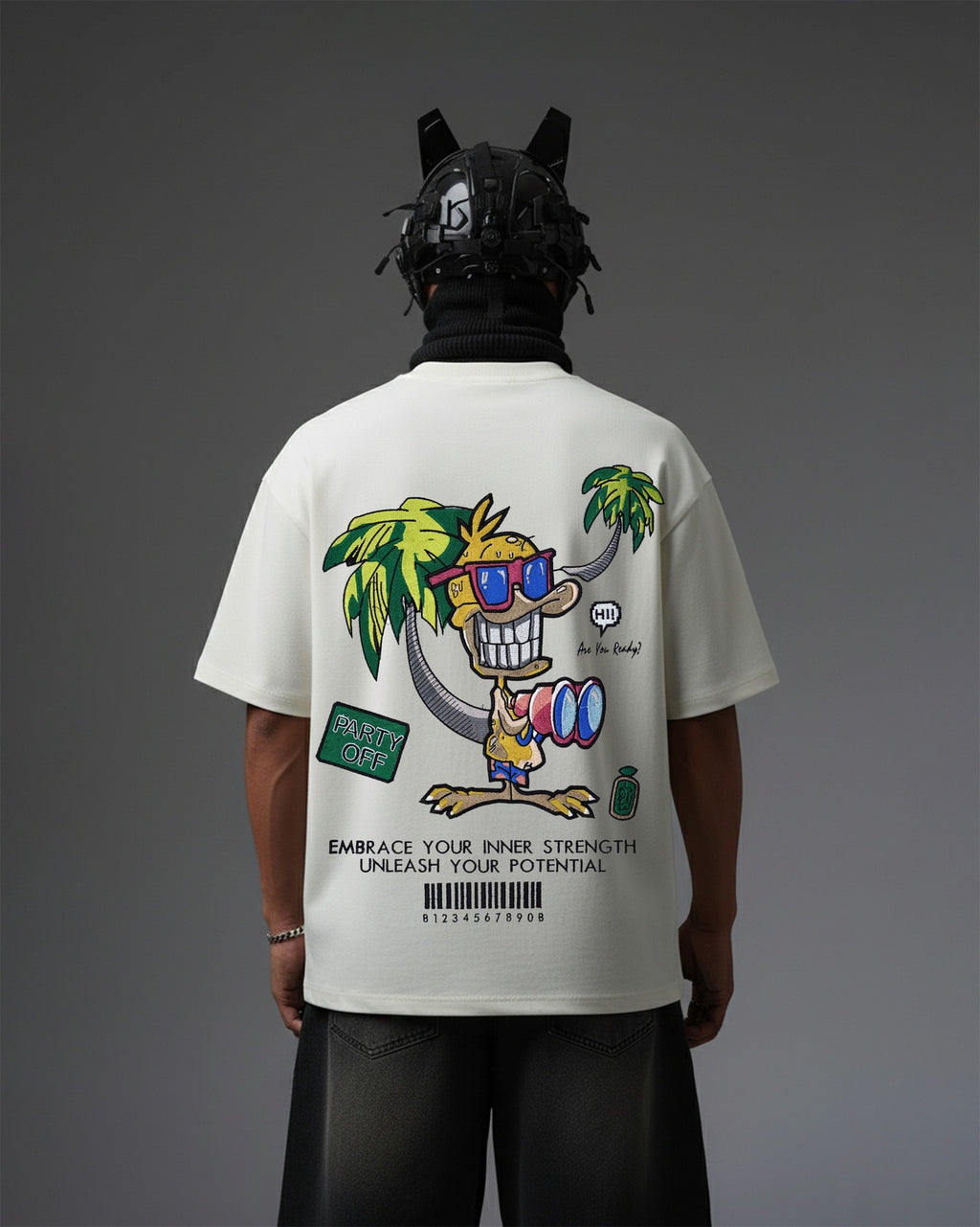 PARTY OFF DUCK EMBROIDERY OVER-SIZED T SHIRT
