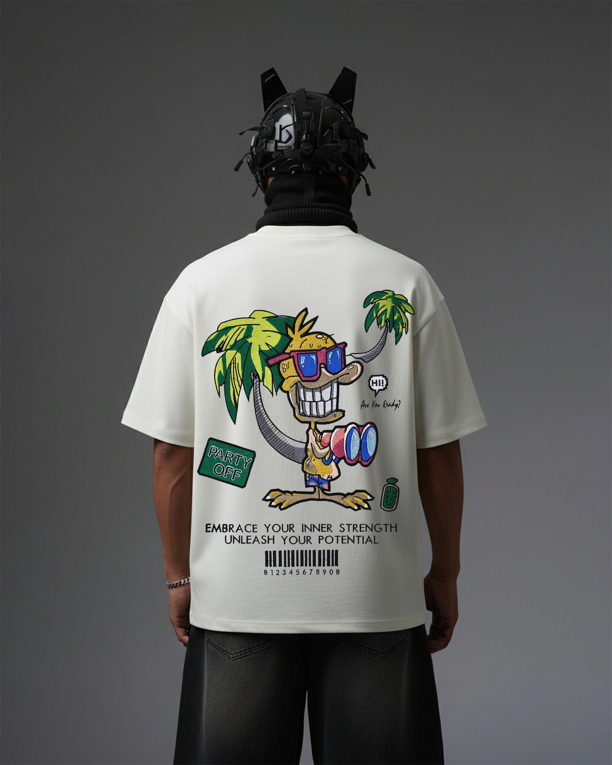 Party Off Duck Embroidery Over-Sized T Shirt