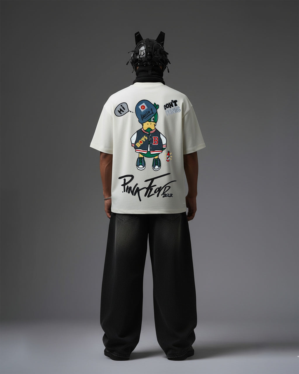 PINKFLY DUCK EMBROIDERY OVER-SIZED T SHIRT