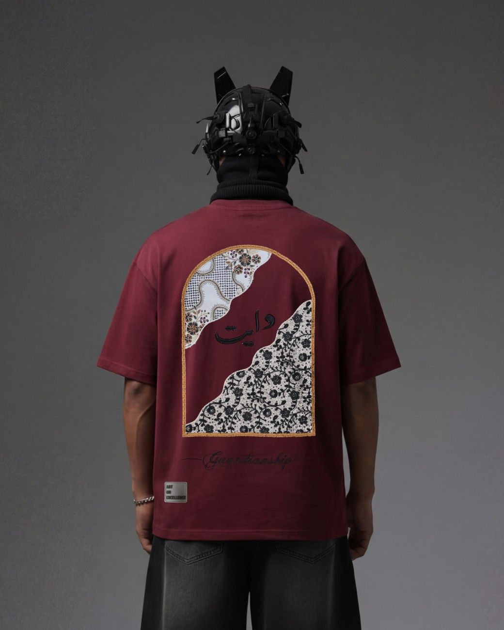 Arabic Arch Applique Embroidery Over-Sized T Shirt