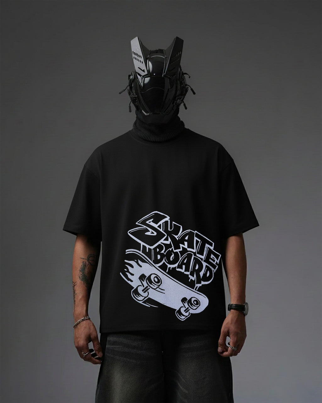 SKATE BOARD EMBROIDERY OVER-SIZED T SHIRT