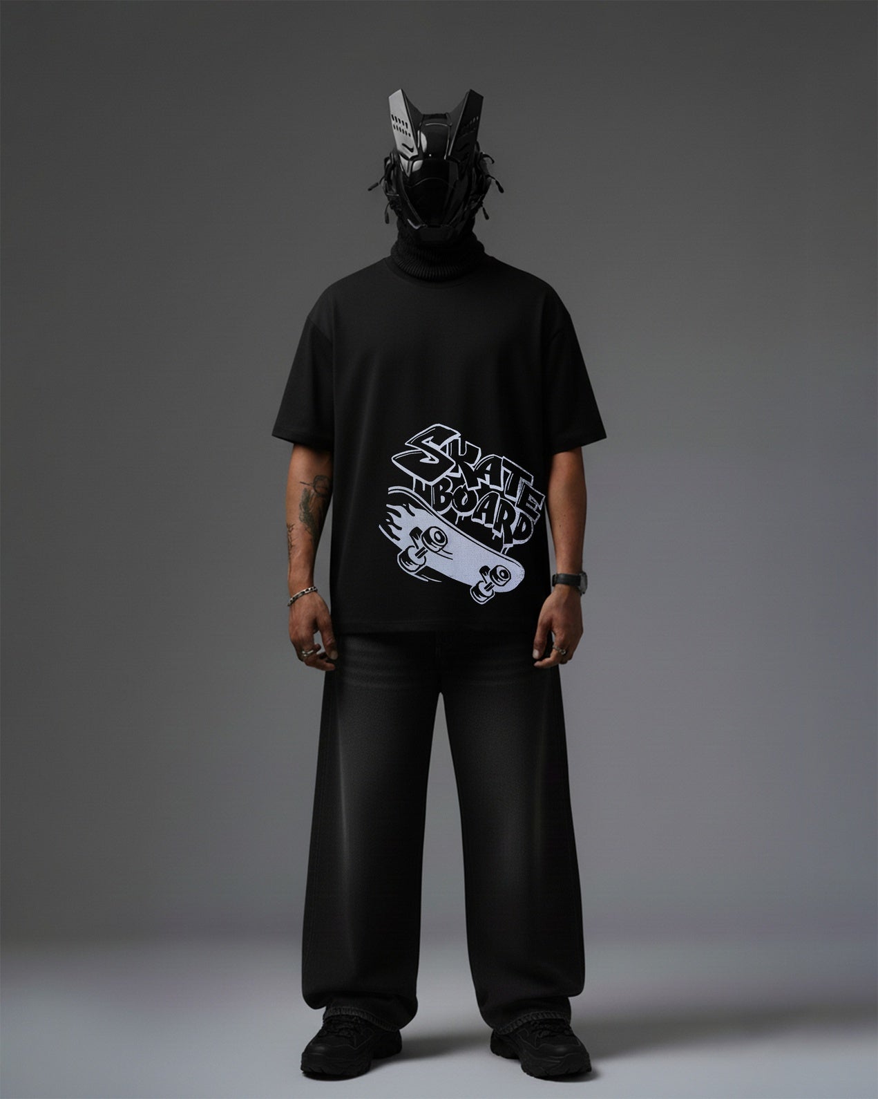 SKATE BOARD EMBROIDERY OVER-SIZED T SHIRT