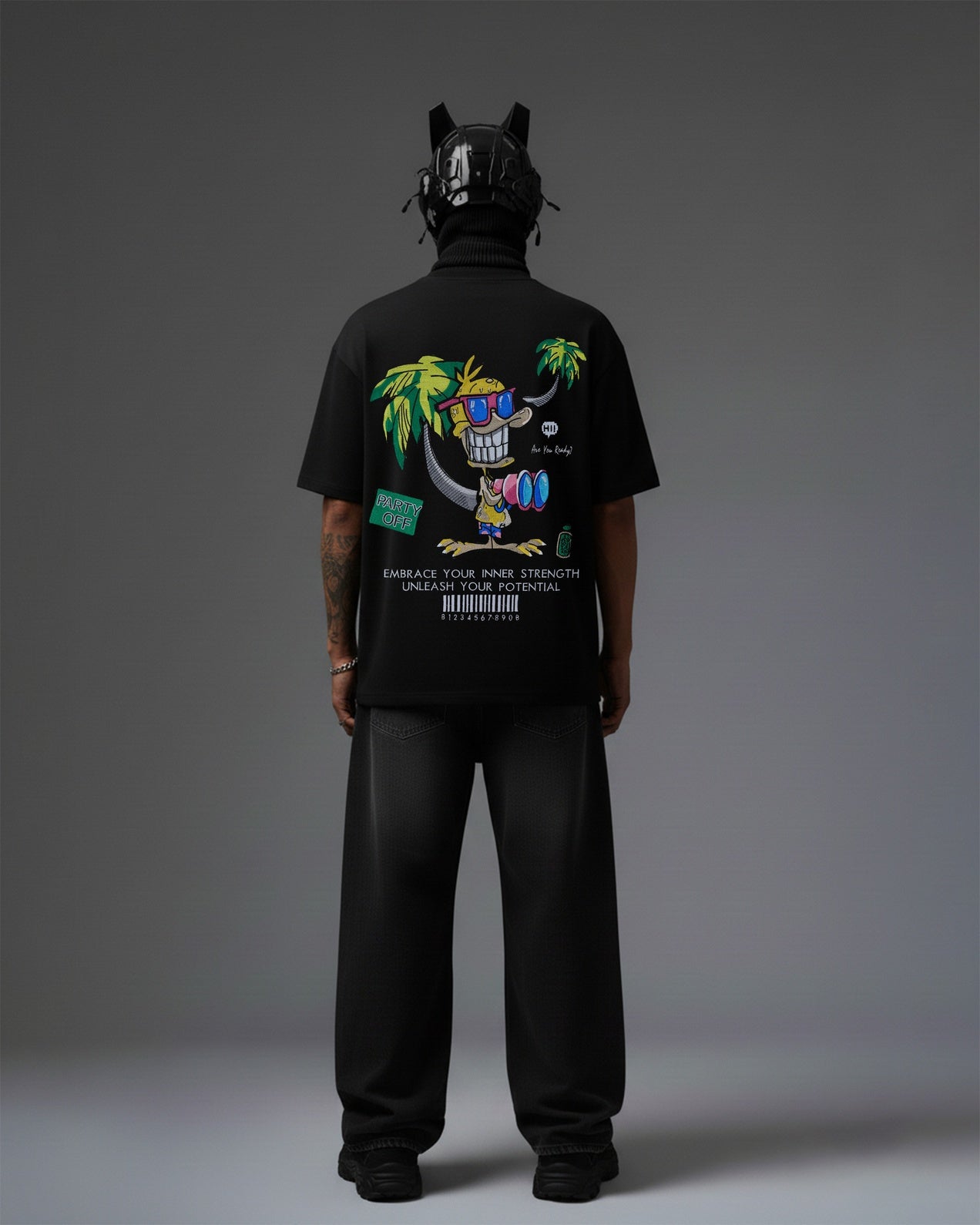 PARTY OFF DUCK EMBROIDERY OVER-SIZED T SHIRT