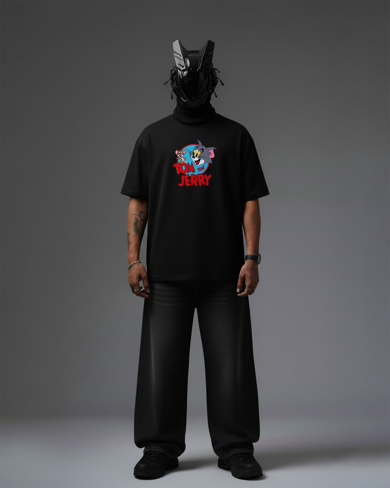 TOM & JERRY EMBROIDERY OVER-SIZED T SHIRT