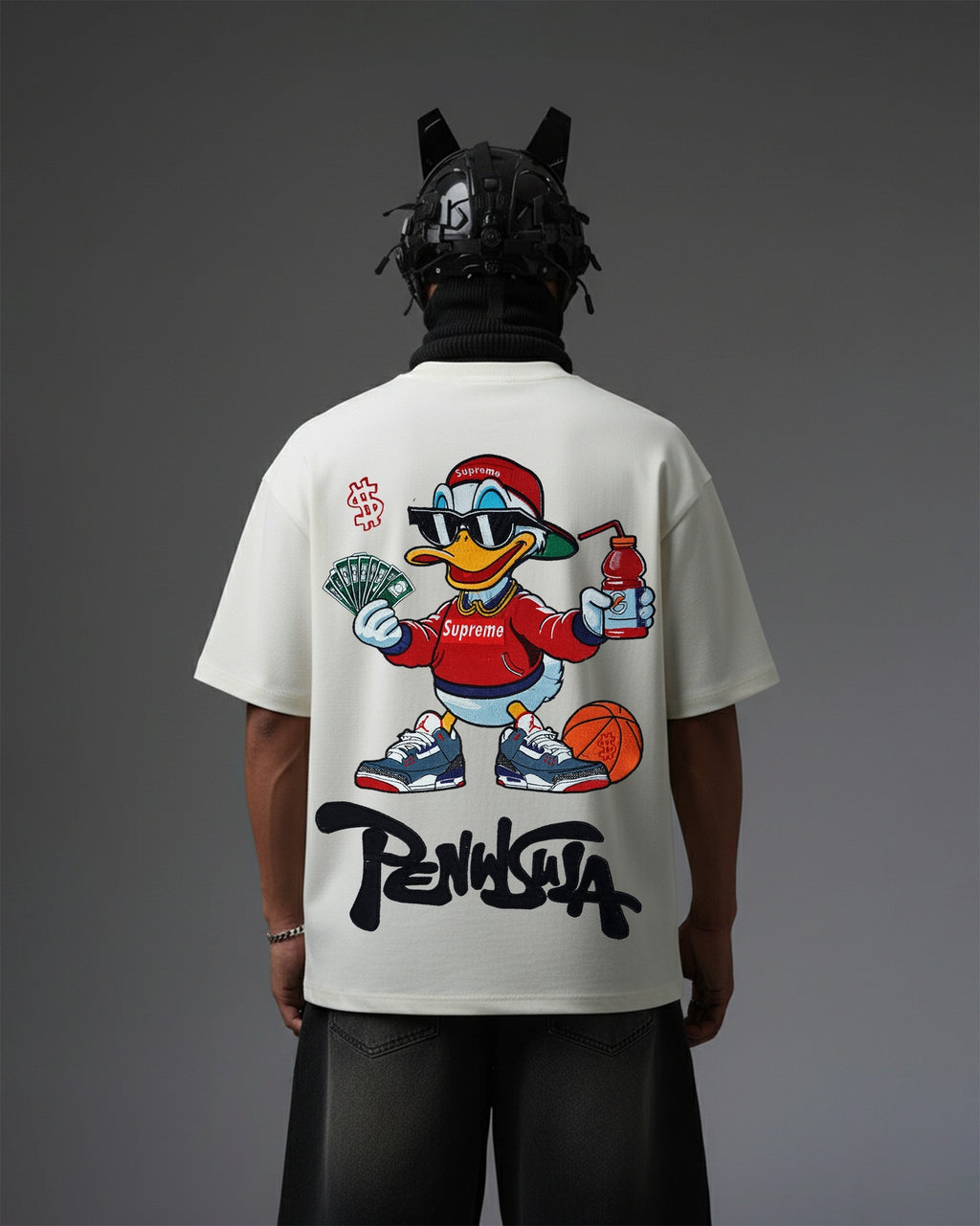 PENINSULA DUCK EMBROIDERY OVER-SIZED T SHIRT