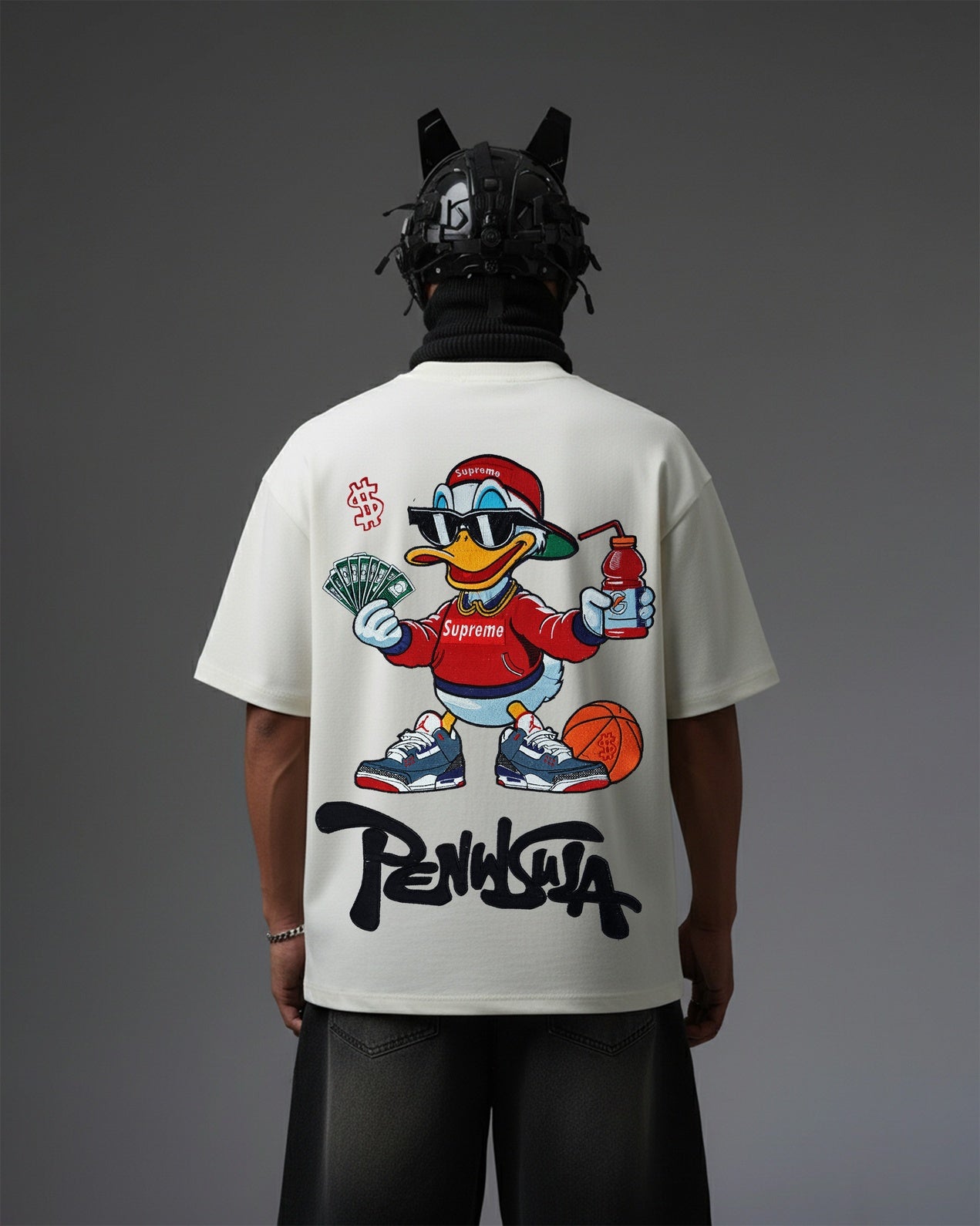PENINSULA DUCK EMBROIDERY OVER-SIZED T SHIRT