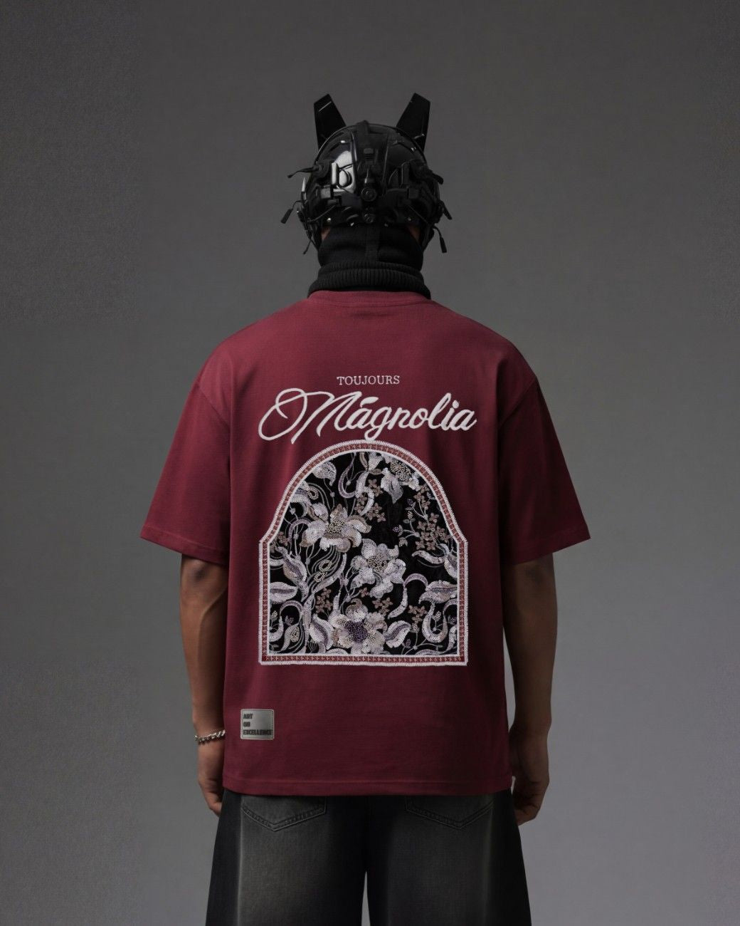 Mangolia Arch Applique Embroidery Over-Sized T Shirt