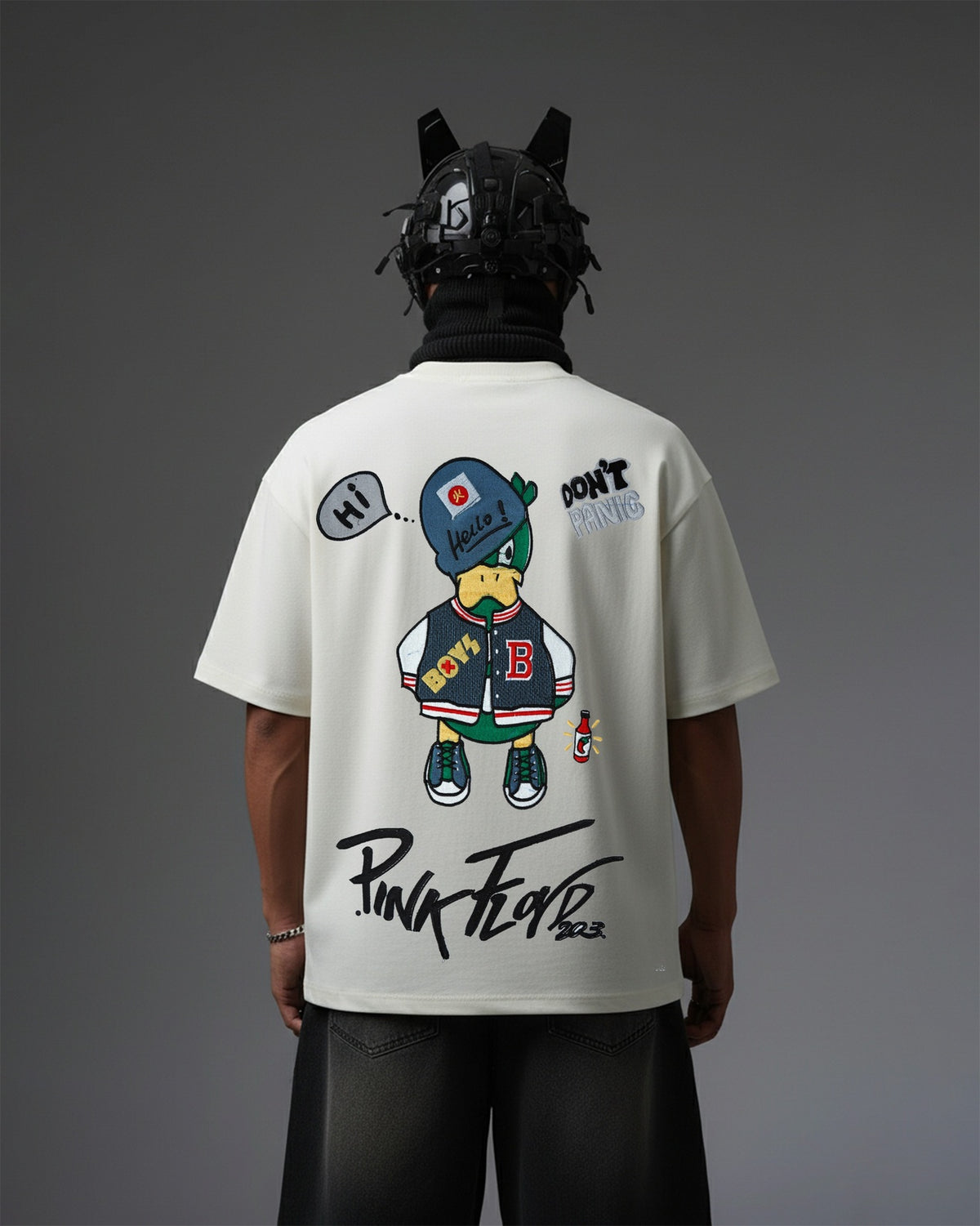 Pinkfly Duck Embroidery Over-Sized T Shirt