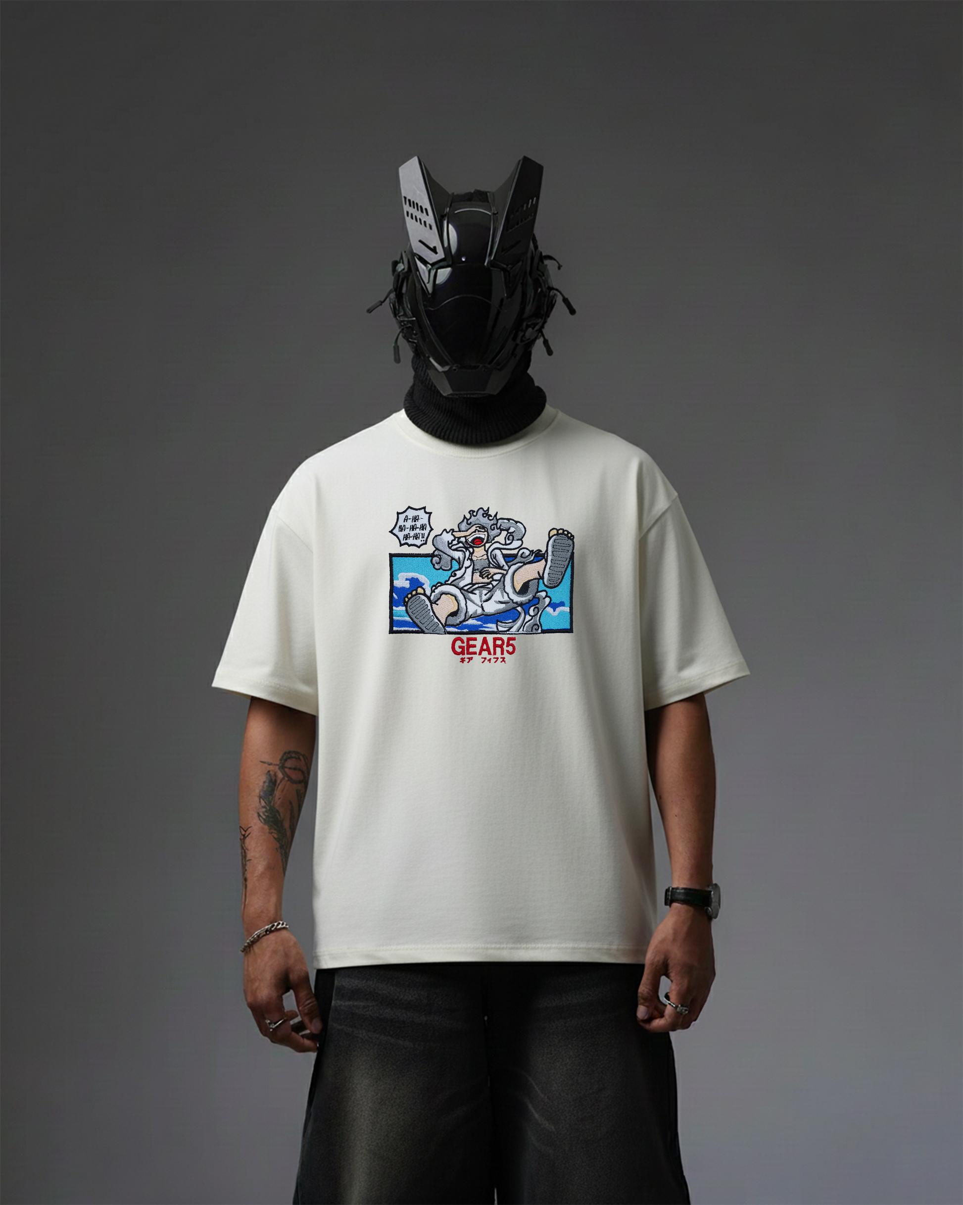 LUFFY GEAR-5 EMBROIDERY OVER-SIZED T SHIRT