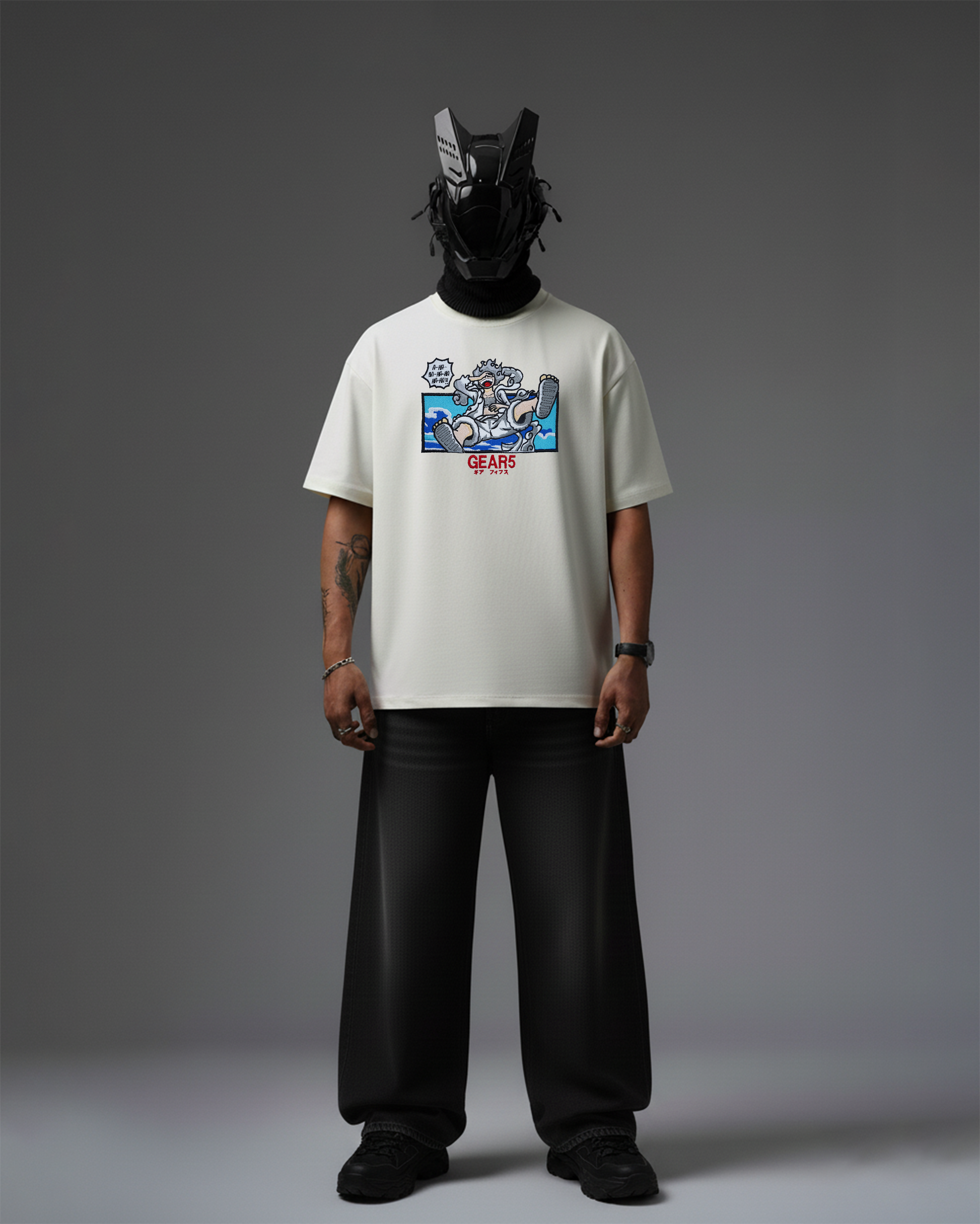 LUFFY GEAR-5 EMBROIDERY OVER-SIZED T SHIRT